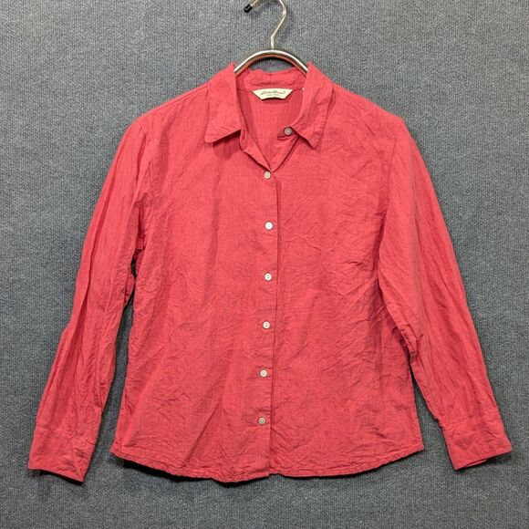 Eddie Bauer Linen Top Women Large Button Up Shirt Blouse Pink Career Lightweight - Picture 1 of 11